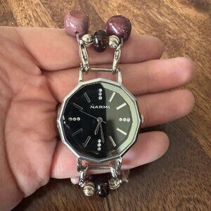 NARMI Purple & Silver Beaded Stretch Watch